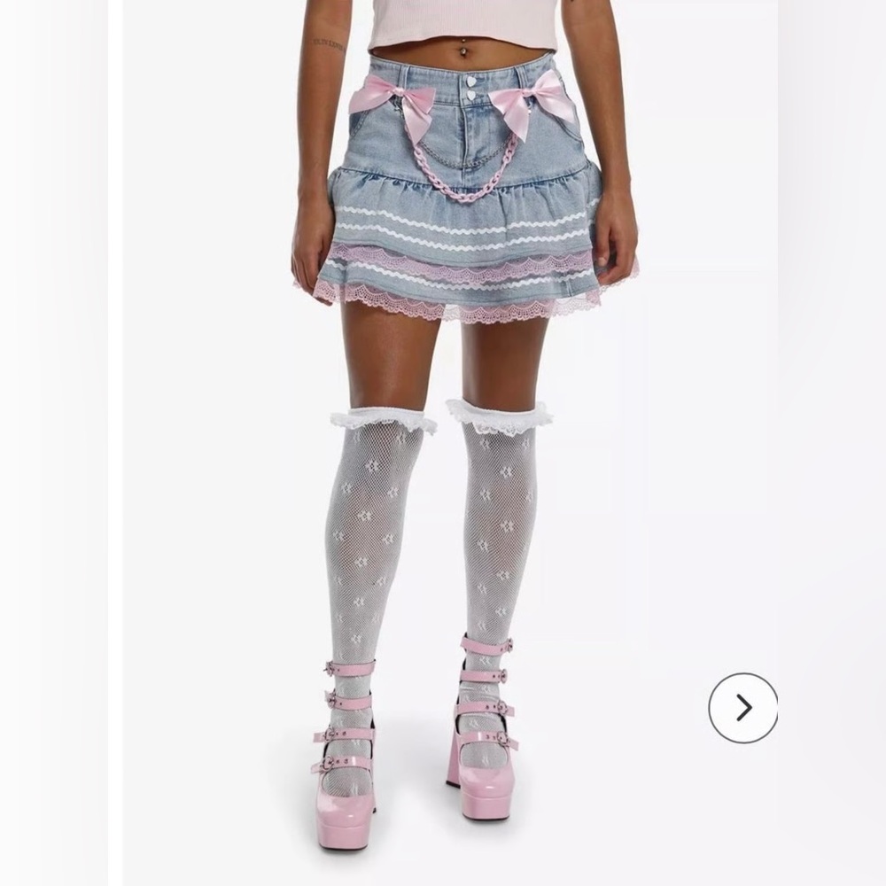 Hot Topic Sweet Society 100% Cotton Denim Frilly Lace Skirt